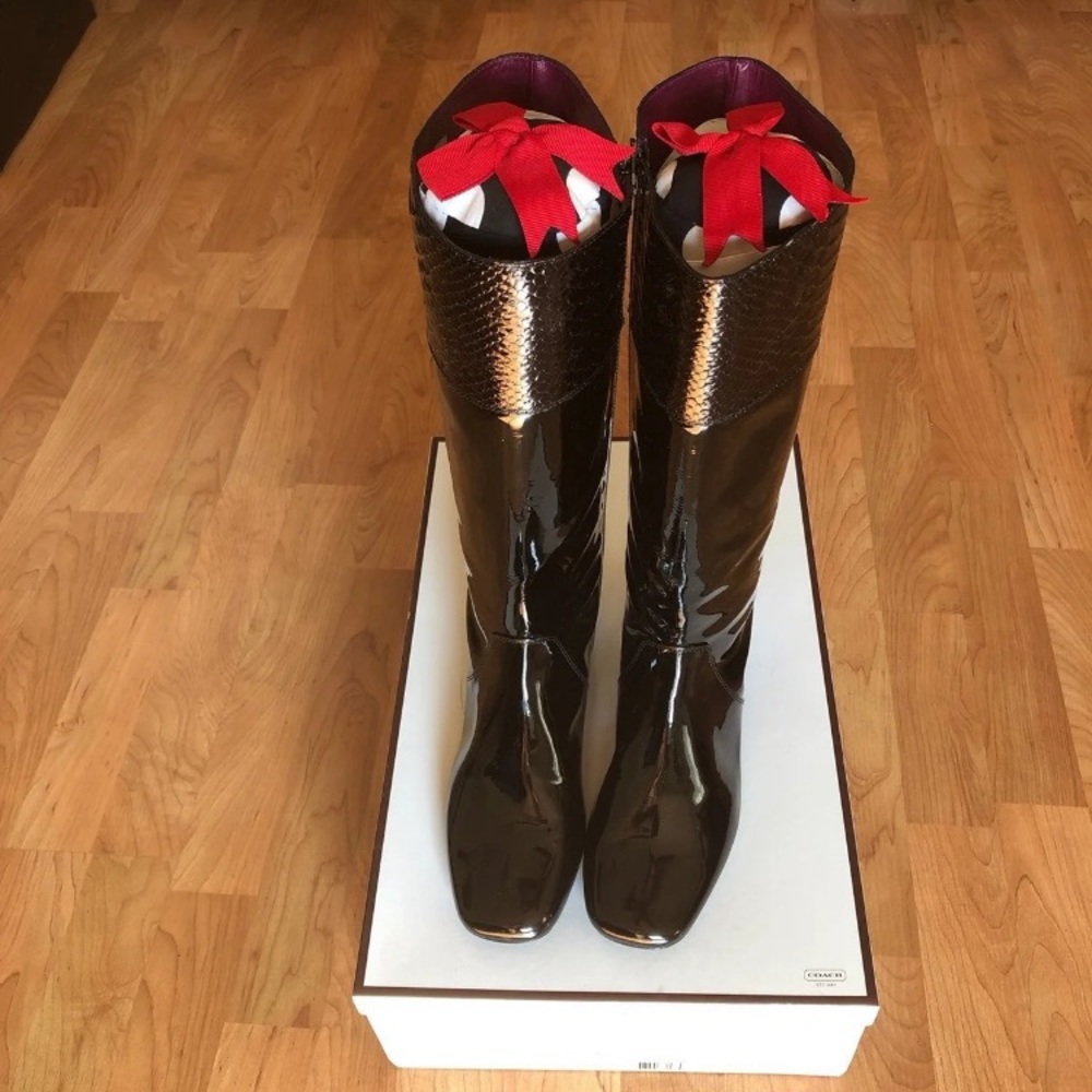 NWT Coach Black Patent Leather Dress Boot, Size 10